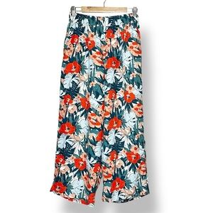 C&C California 100% Linen Pull-On Pants Medium tropical floral wide leg beachy